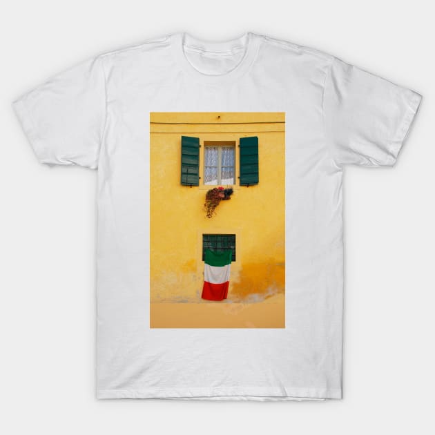 Italian Flag on Yellow Building T-Shirt by jojobob